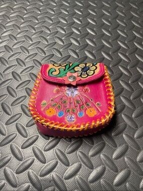 Small Mexican Hand Tooled Leather Floral Crossbody Handbag